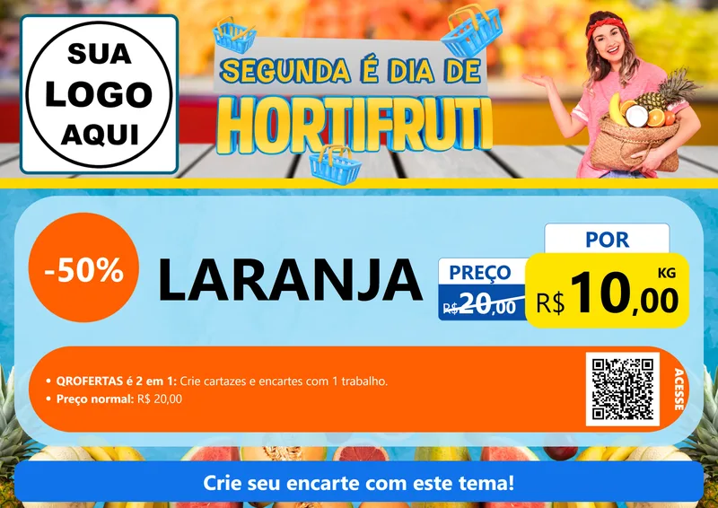 Modelo de Cartaz para Cartaz A4 Horizontal com o tema Segunda É Dia de Hortifruti para Hortifrúti