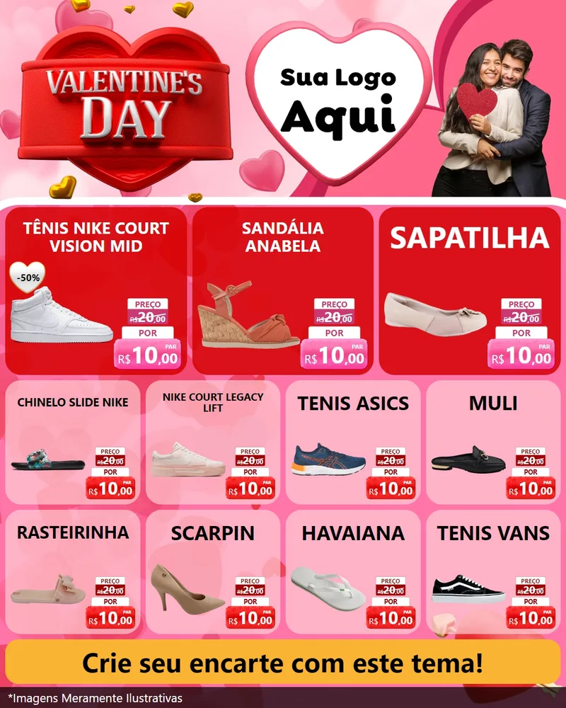 Modelo de Rede Social para Feed Instagram com o tema Valentine's Day para Calçados
