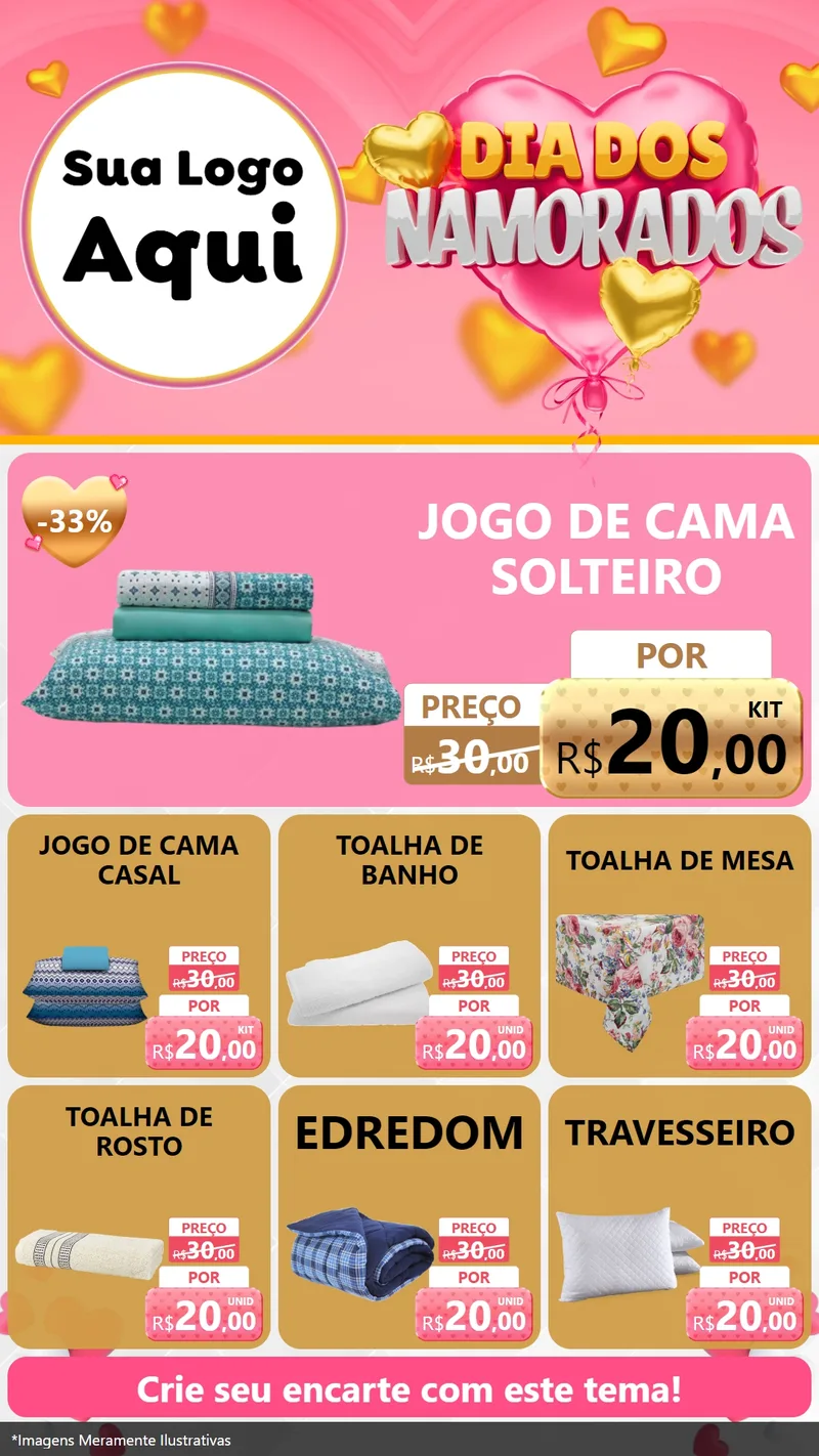 Modelo de Rede Social para Stories com o tema Dia dos Namorados para Cama, Mesa e Banho