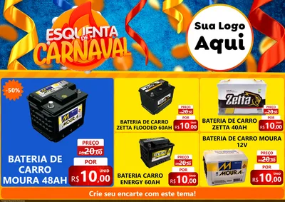 Modelo de Encarte para Encarte A4 Horizontal com o tema Esquenta de Carnaval para Baterias Elétricas