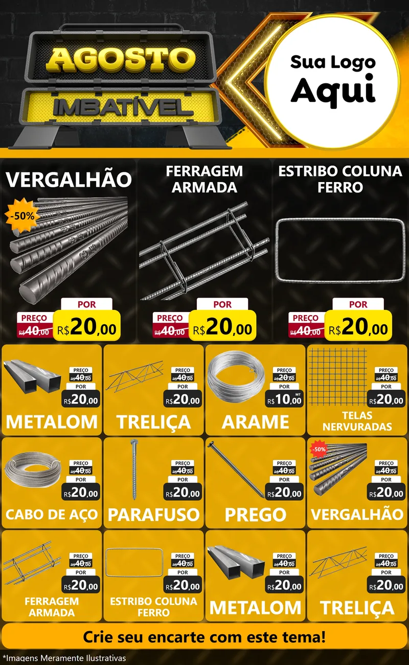 Modelo de Encarte para Encarte Grande com o tema Agosto Imbatível para Ferragens