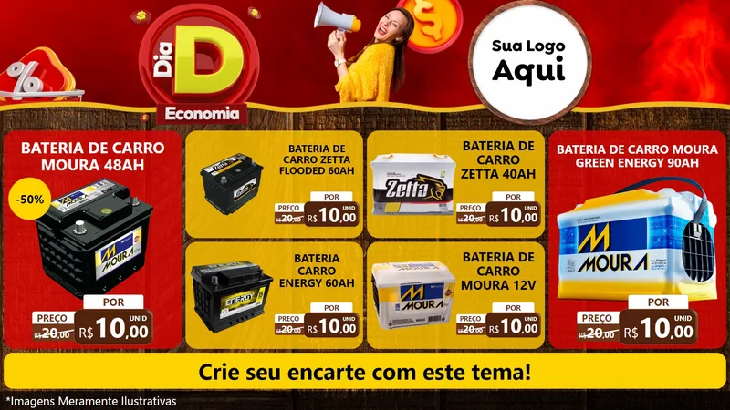 Modelo de TV para TV Horizontal com o tema Dia D Economia para Baterias Elétricas