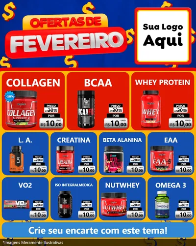 Modelo de Rede Social para Feed Instagram com o tema Ofertas de Fevereiro para Suplementos alimentares