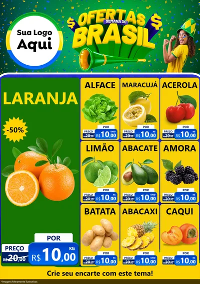 Modelo de Encarte para Encarte A4 Vertical com o tema Ofertas Semana do Brasil para Hortifrúti