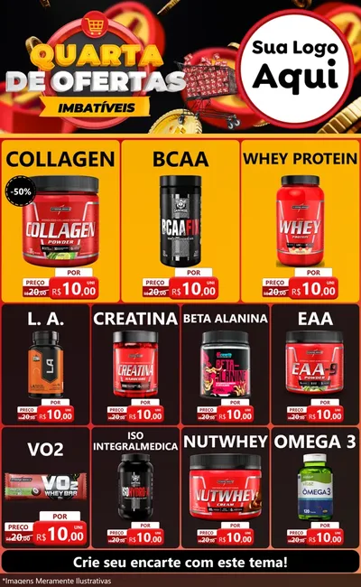 Modelo de Encarte para Encarte Grande com o tema Quarta de Ofertas Imbatíveis para Suplementos alimentares