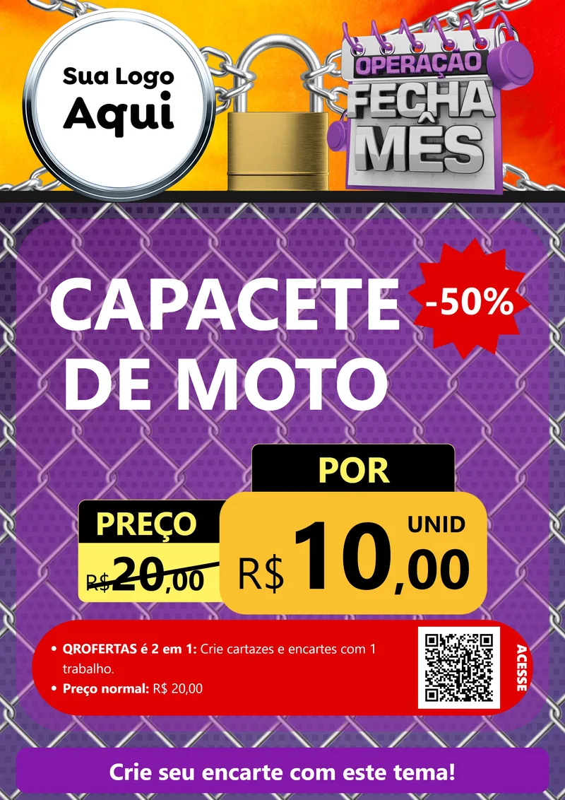 Modelo de Cartaz para Cartaz A4 Vertical com o tema Operação Fecha Mês para Moto peças