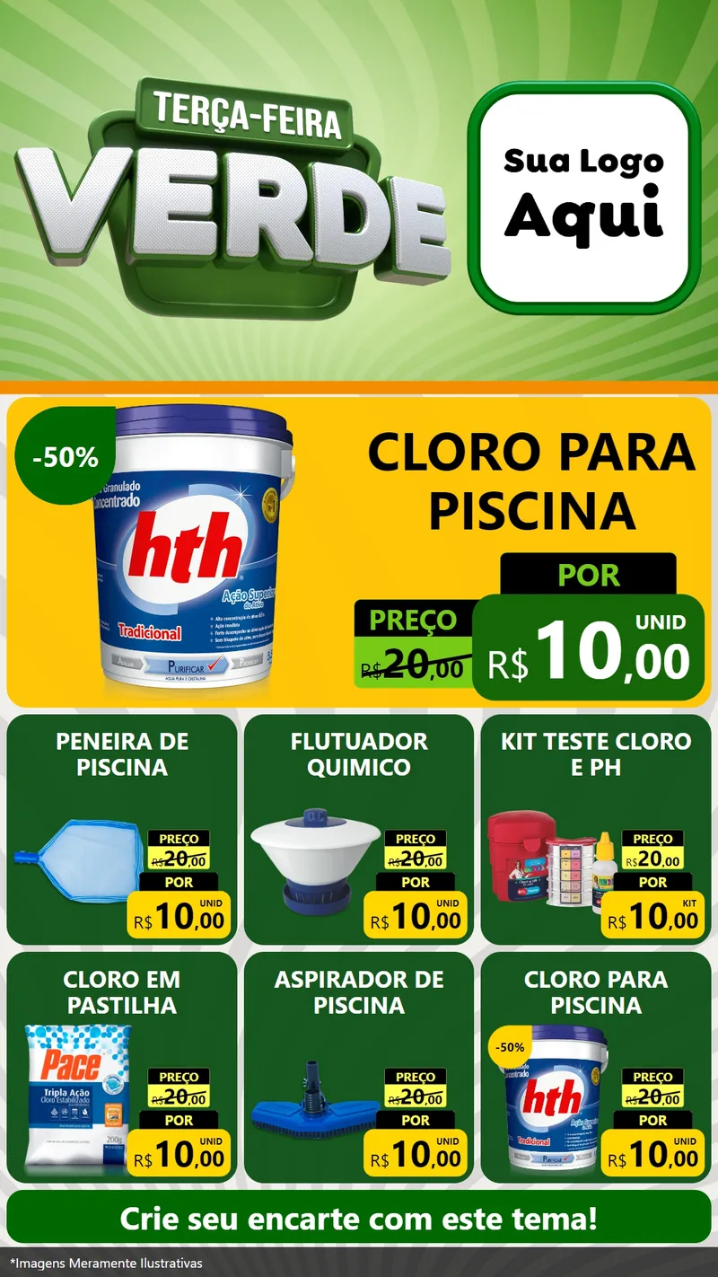Modelo de Rede Social para Stories com o tema Terça - Feira Verde para Produtos para Piscina