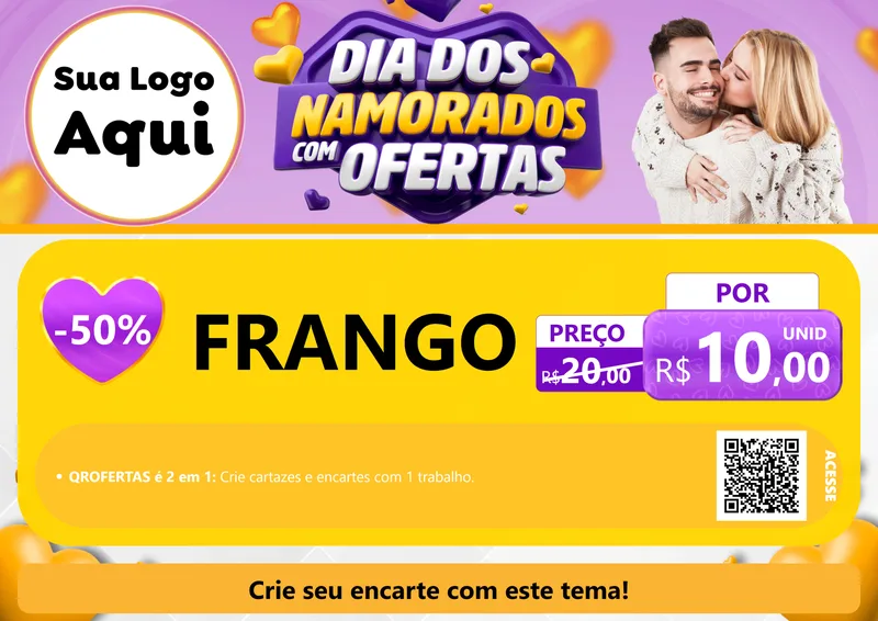 Modelo de Cartaz para Cartaz A4 Horizontal com o tema Dia Dos Namorados Com Ofertas para Assados
