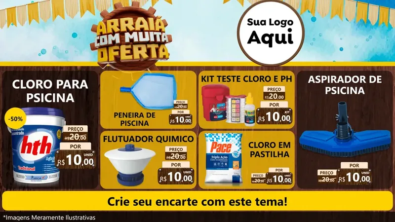 Modelo de TV para TV Horizontal com o tema Ofertas de São João - Junina para Produtos para Piscina