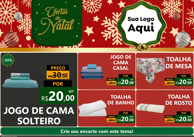 Modelo de Encarte para Encarte A4 Horizontal com o tema Natal de Ofertas para Cama, Mesa e Banho