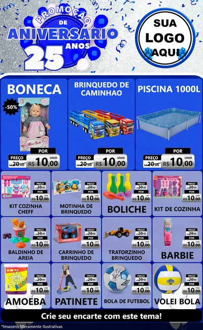 Modelo de Encarte para Encarte Grande com o tema Promoção de Aniversário - 25 Anos para Brinquedos