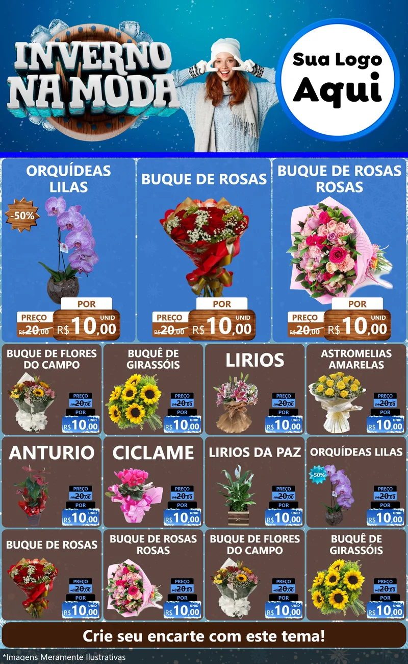 Modelo de Encarte para Encarte Grande com o tema Inverno na Moda para Floricultura e jardim