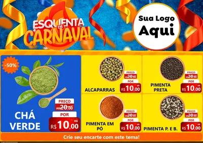 Modelo de Encarte para Encarte A4 Horizontal com o tema Esquenta de Carnaval para Produtos Naturais