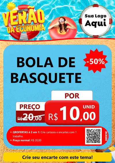 Modelo de Cartaz para Cartaz A4 Vertical com o tema Verão da Economia para Artigos Esportivos