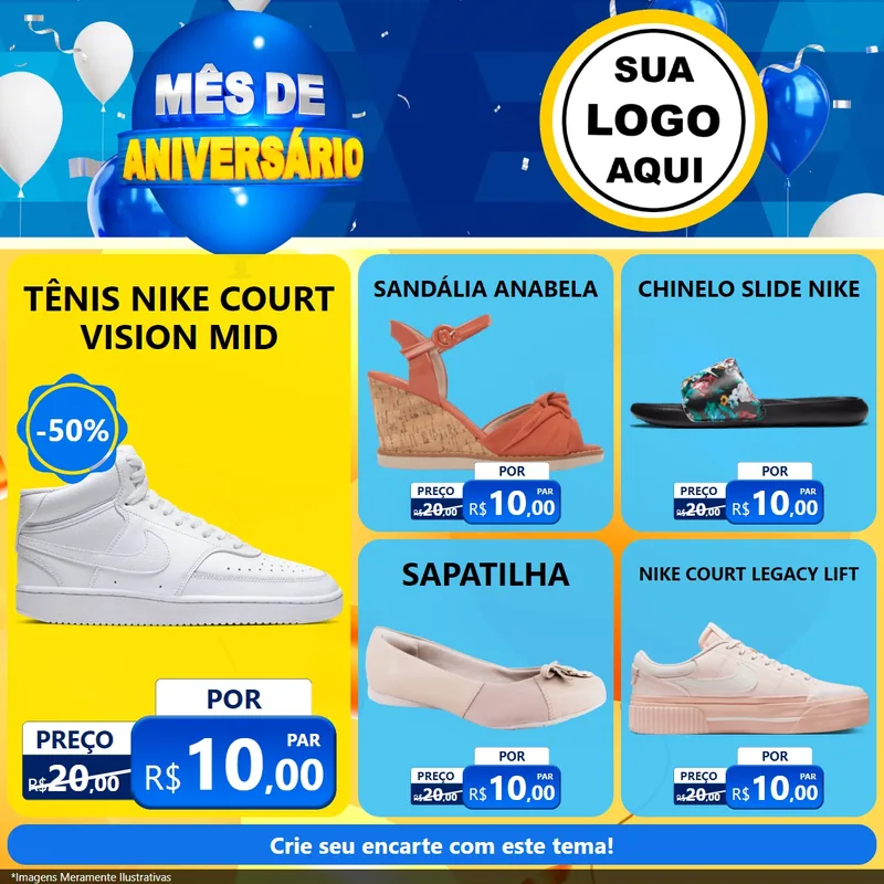 Modelo de Rede Social para Feed Facebook com o tema Mês de Aniversário para Calçados