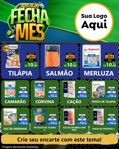 Modelo de Rede Social para Feed Instagram com o tema Operação Fecha Mês para Peixaria