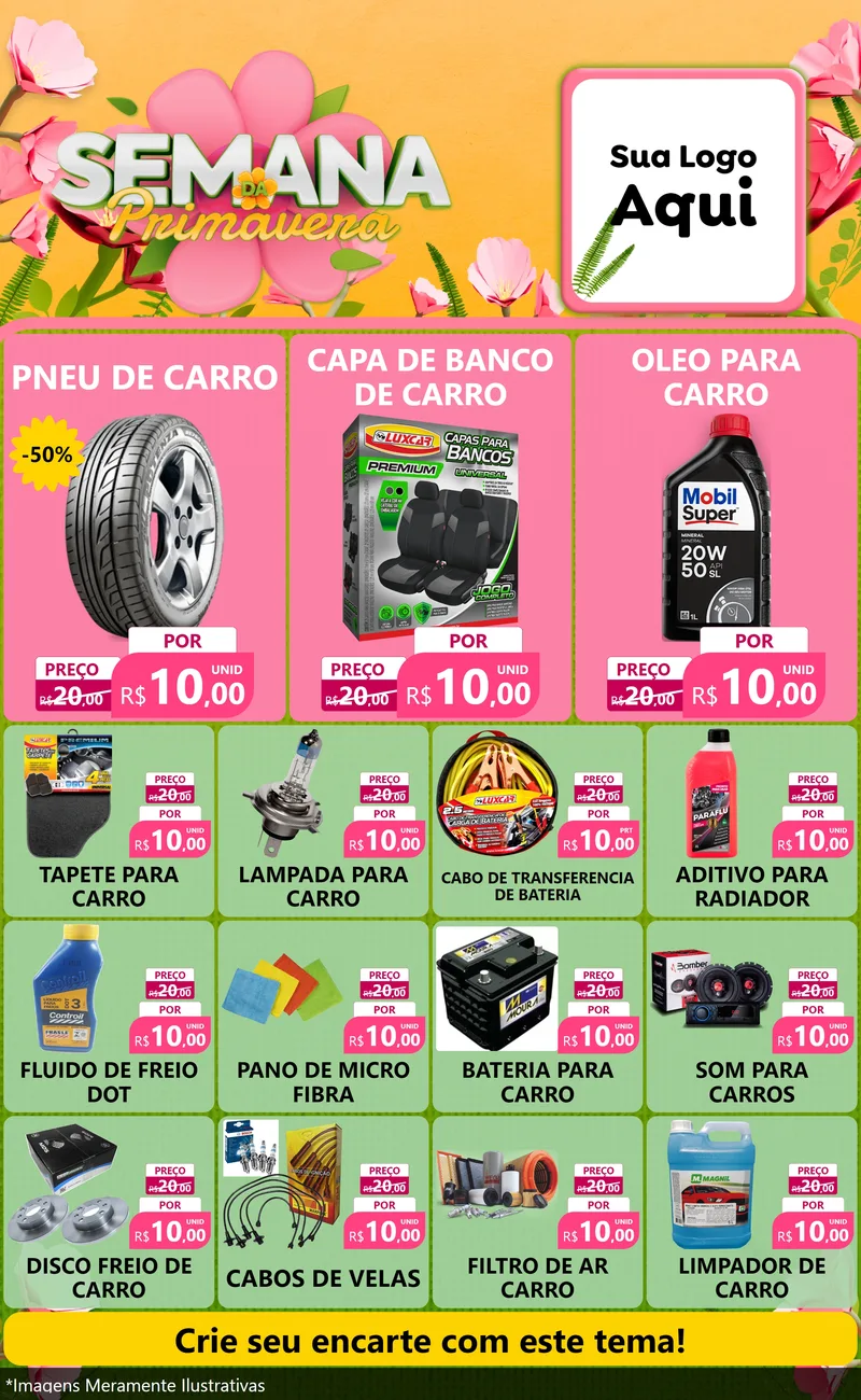 Modelo de Encarte para Encarte Grande com o tema Semana da Primavera para Auto peças