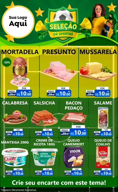 Modelo de Encarte para Encarte Grande com o tema Seleção de Ofertas - Copa para Frios e Laticínios