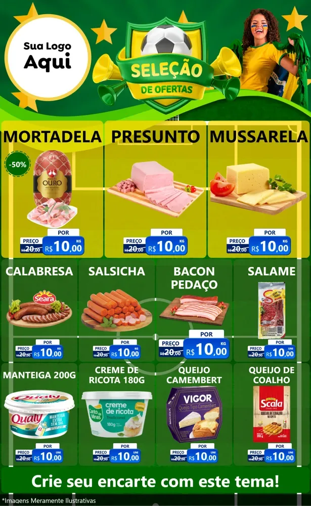 Modelo de Encarte para Encarte Grande com o tema Seleção de Ofertas - Copa para Frios e Laticínios