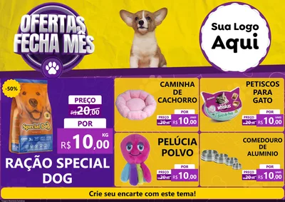 Modelo de Encarte para Encarte A4 Horizontal com o tema Ofertas Fecha Mês - Pet Shop para Pet Shop