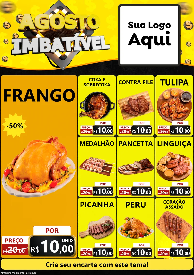 Modelo de Encarte para Encarte A4 Vertical com o tema Agosto Imbatível para Assados