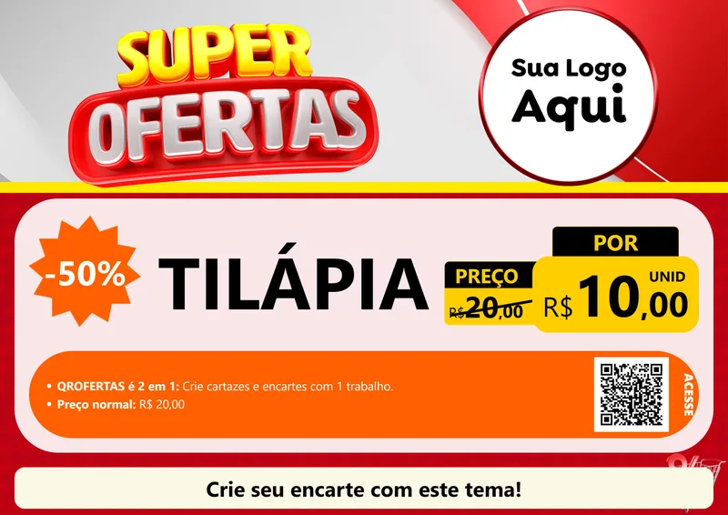 Modelo de Cartaz para Cartaz A4 Horizontal com o tema Super Ofertas para Peixaria