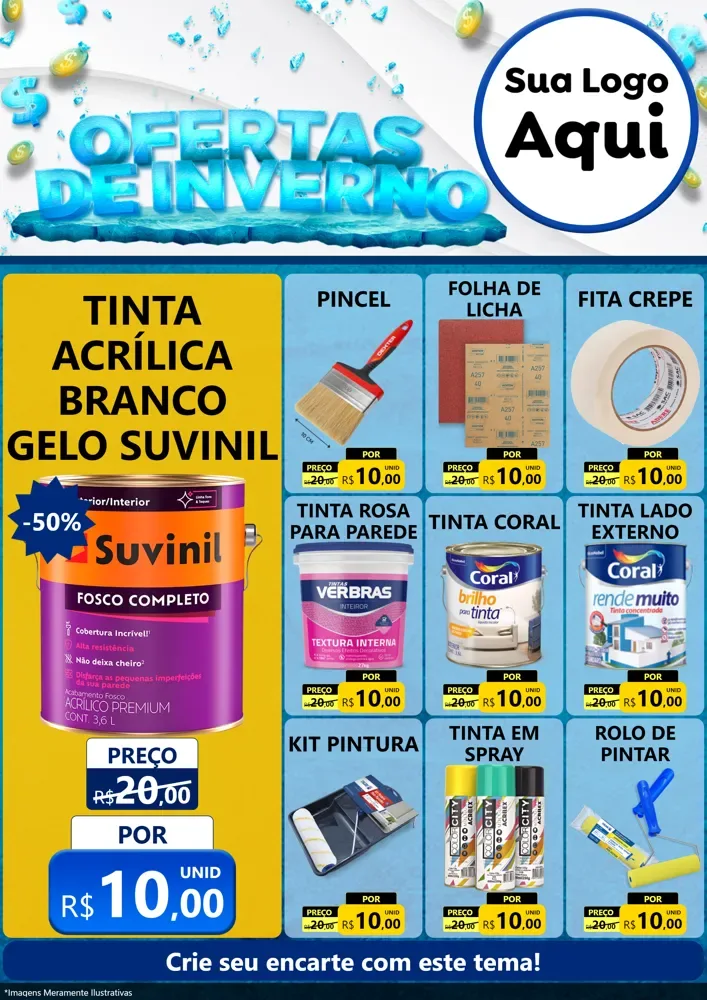 Modelo de Encarte para Encarte A4 Vertical com o tema Ofertas de Inverno para Tintas e Ferramentas