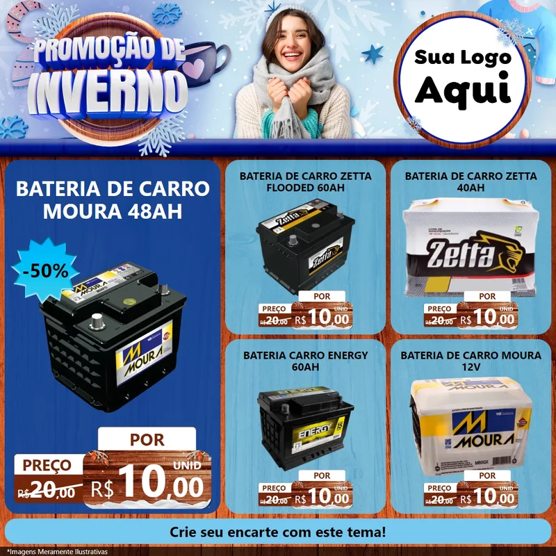 Modelo de Rede Social para Feed Facebook com o tema Promoção de Inverno para Baterias Elétricas