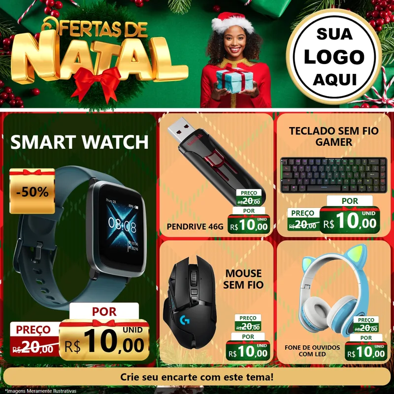 Modelo de Rede Social para Feed Facebook com o tema Ofertas de Natal para Informática