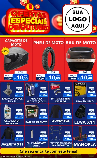 Modelo de Encarte para Encarte Grande com o tema Ofertas Especiais de Outubro para Moto peças