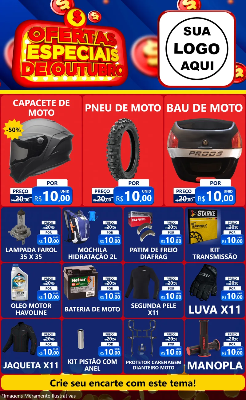 Modelo de Encarte para Encarte Grande com o tema Ofertas Especiais de Outubro para Moto peças