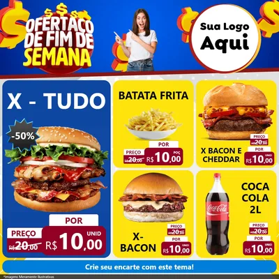 Modelo de Rede Social para Feed Facebook com o tema Ofertaço de Fim de Semana para Hamburgueria