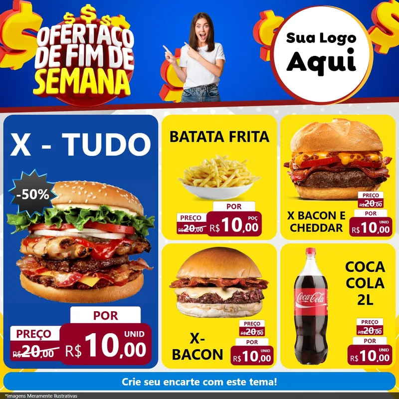 Modelo de Rede Social para Feed Facebook com o tema Ofertaço de Fim de Semana para Hamburgueria