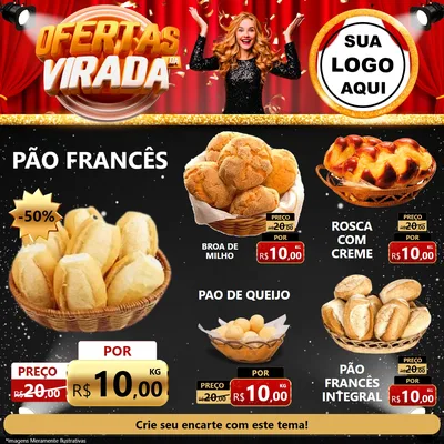 Modelo de Rede Social para Feed Facebook com o tema Ofertas da Virada para Padaria
