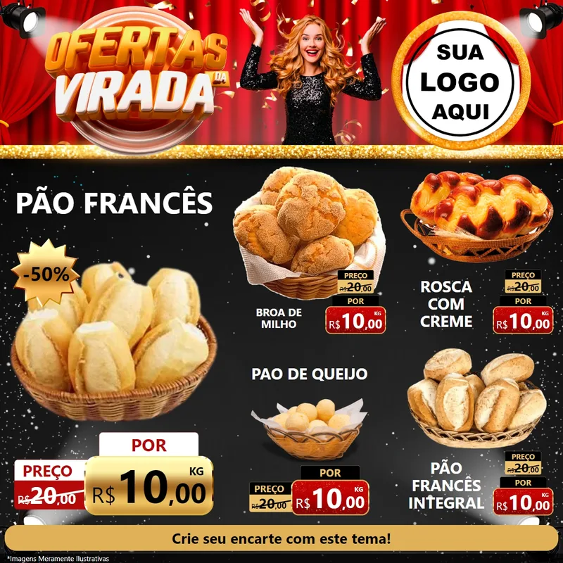 Modelo de Rede Social para Feed Facebook com o tema Ofertas da Virada para Padaria