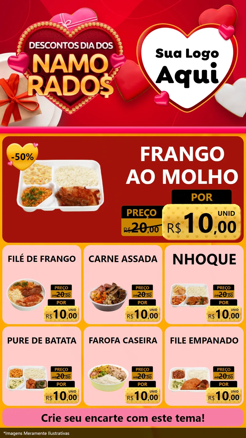 Modelo de Rede Social para Stories com o tema Descontos Dia dos Namorados para Restaurante