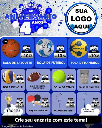 Modelo de Rede Social para Feed Instagram com o tema Promoção de Aniversário - 4 Anos para Artigos Esportivos