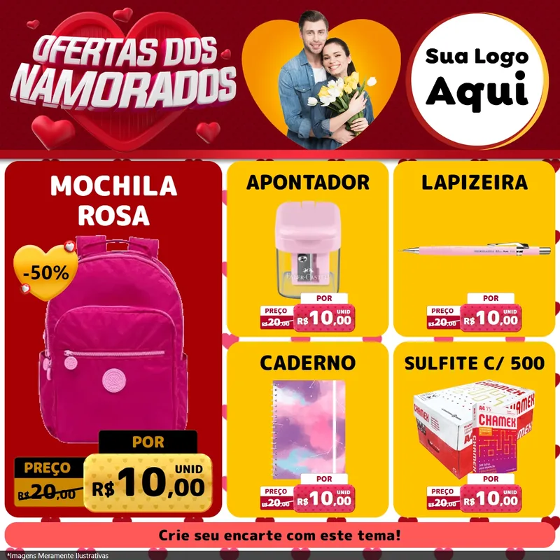 Modelo de Rede Social para Feed Facebook com o tema Ofertas Dos Namorados para Papelaria