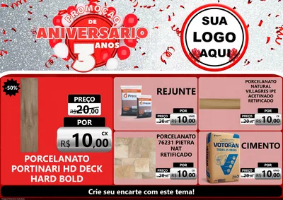 Modelo de Encarte para Encarte A4 Horizontal com o tema Promoção de Aniversário - 3 Anos para Pisos e revestimentos
