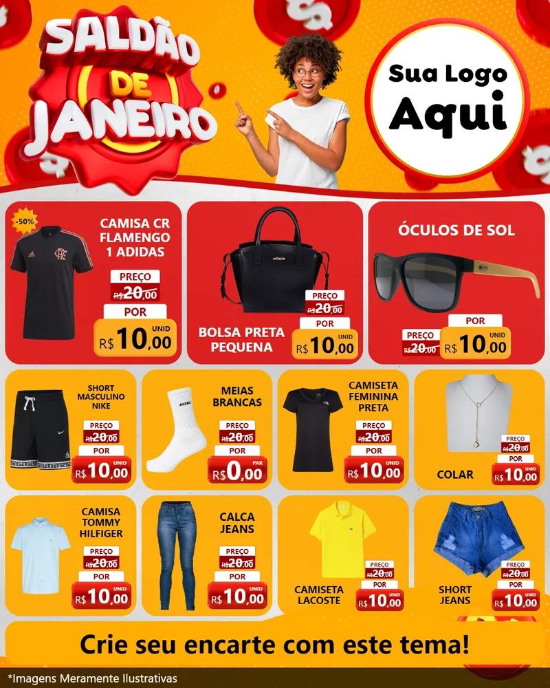Modelo de Rede Social para Feed Instagram com o tema Saldão de Janeiro para Roupas e acessórios