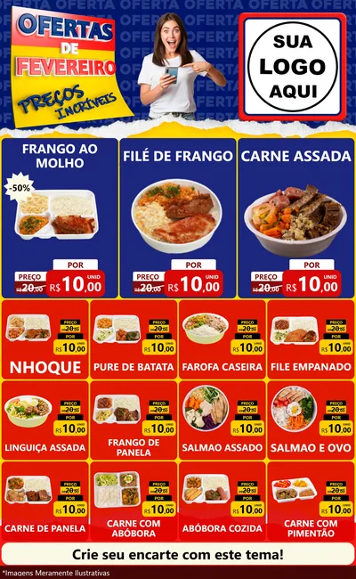 Modelo de Encarte para Encarte Grande com o tema Ofertas de Fevereiro - Preços Incríveis para Restaurante