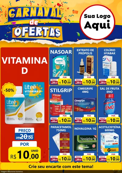 Modelo de Encarte para Encarte A4 Vertical com o tema Carnaval de Ofertas para Farmácia