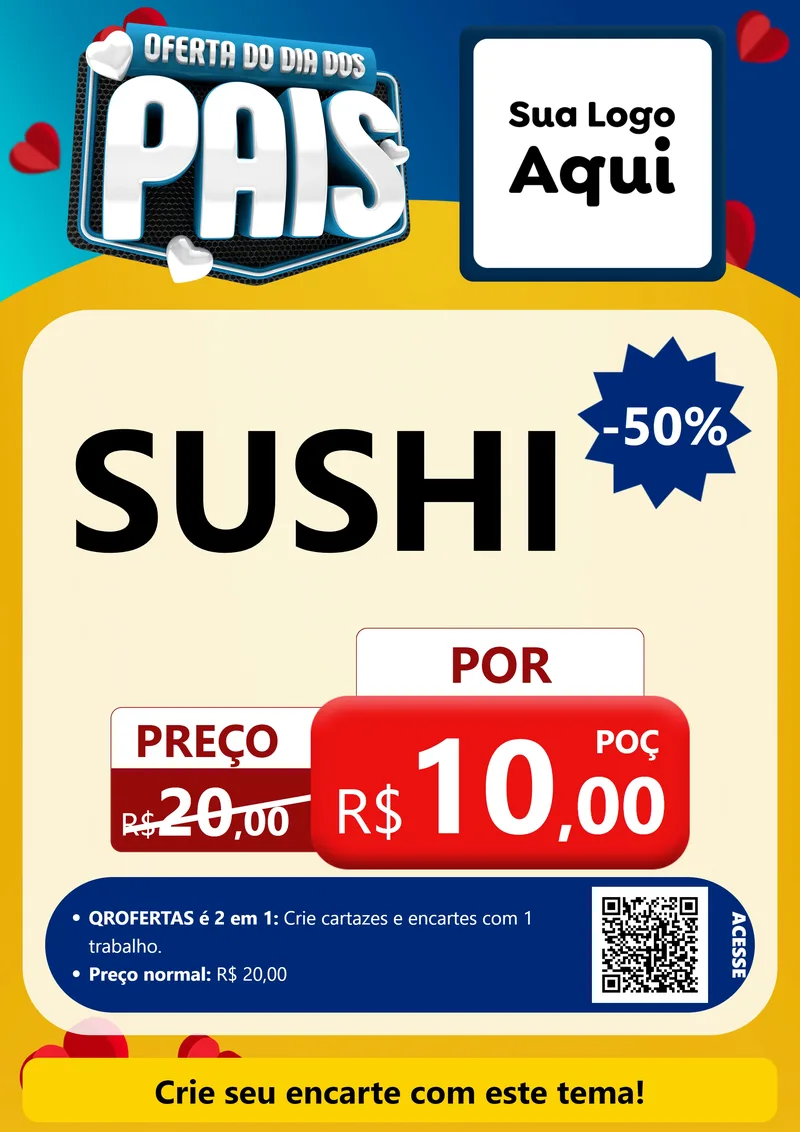 Modelo de Cartaz para Cartaz A4 Vertical com o tema Oferta Do Dia Dos Pais para Comida japonesa