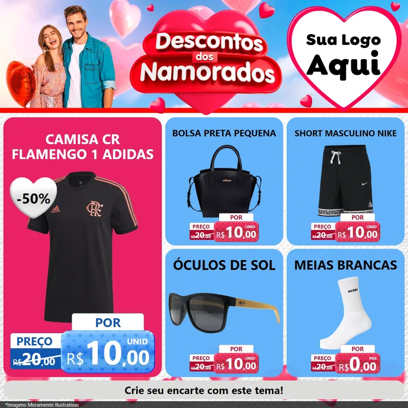 Modelo de Rede Social para Feed Facebook com o tema Descontos dos Namorados para Roupas e acessórios