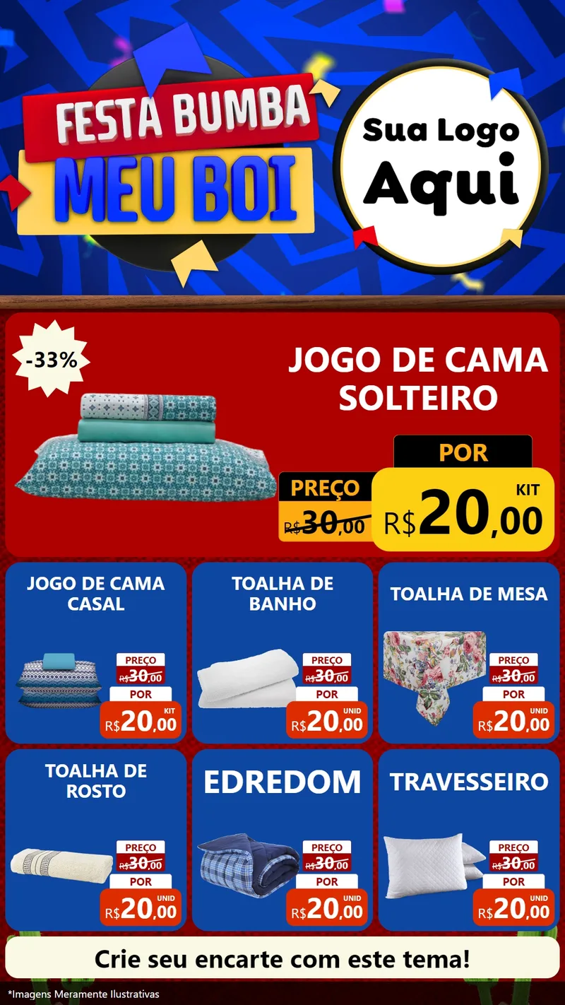 Modelo de Rede Social para Stories com o tema Festa Bumba meu Boi para Cama, Mesa e Banho