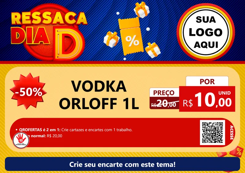Modelo de Cartaz para Cartaz A4 Horizontal com o tema Ressaca Dia D para Distribuidora de bebidas