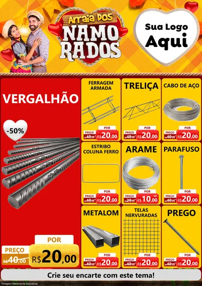Modelo de Encarte para Encarte A4 Vertical com o tema Arraiá dos Namorados para Ferragens