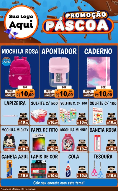 Modelo de Encarte para Encarte Grande com o tema Promoção Páscoa para Papelaria