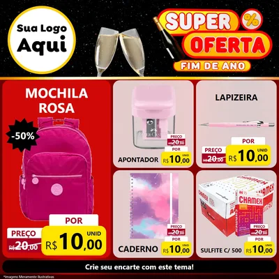 Modelo de Rede Social para Feed Facebook com o tema Super Oferta Fim de Ano para Papelaria
