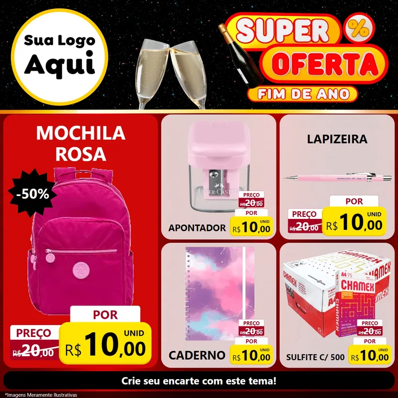 Modelo de Rede Social para Feed Facebook com o tema Super Oferta Fim de Ano para Papelaria